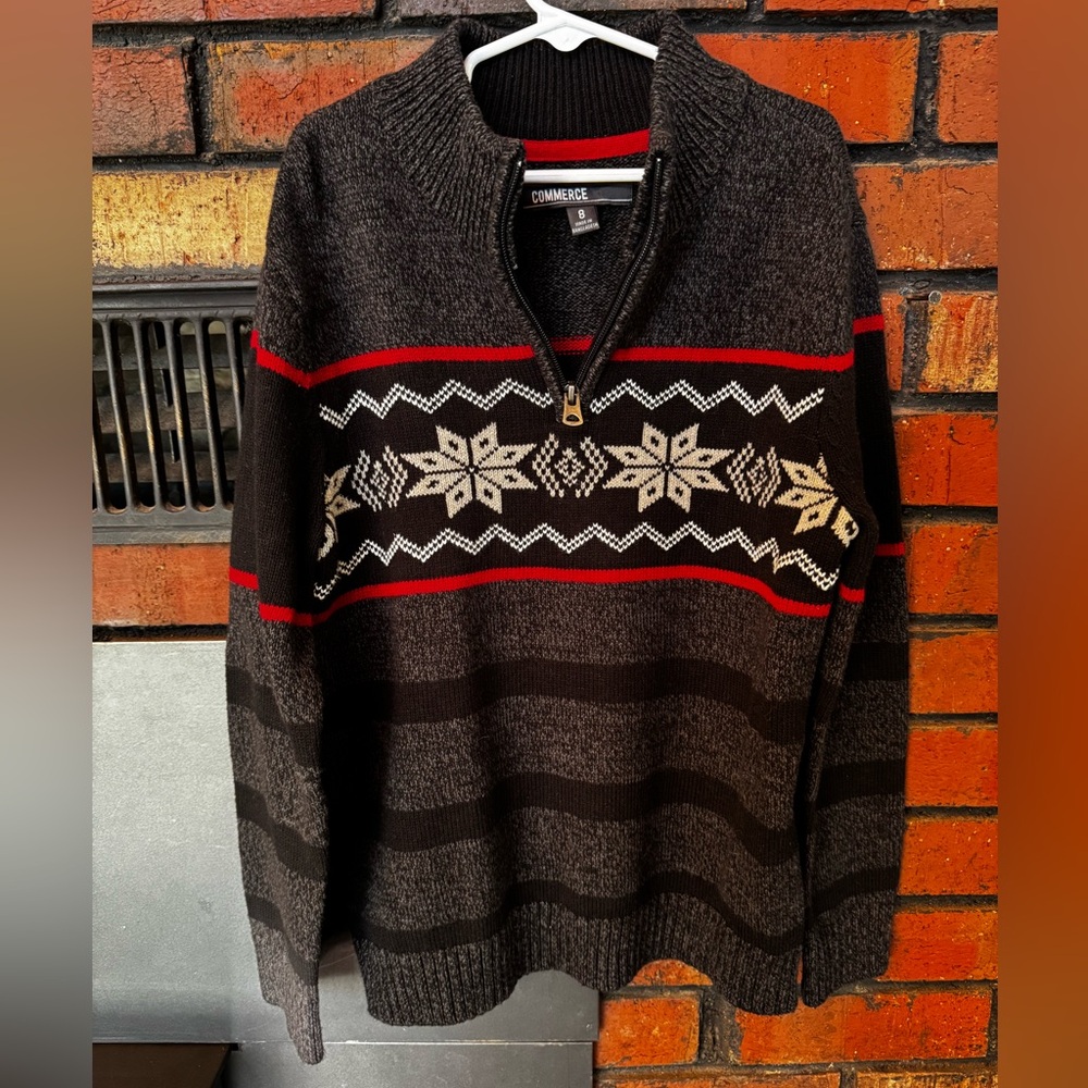 COMMERCE BOY'S DARRELL LONG SLEEVE QUARTER ZIP SWEATER DARK GREY